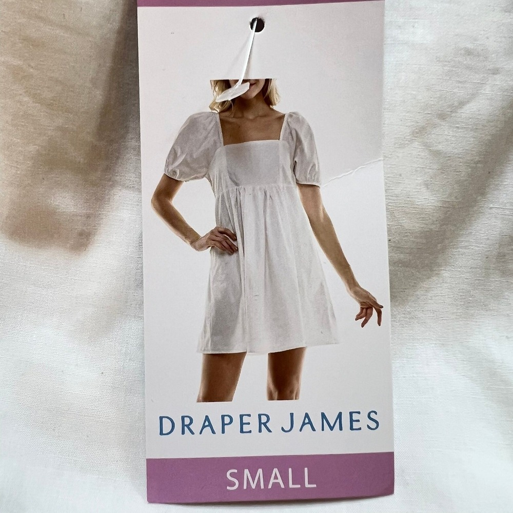 Draper James NWT 100% Cotton White Puff Sleeve Smocked Mini Dress Sz. Small - Picture 9 of 10